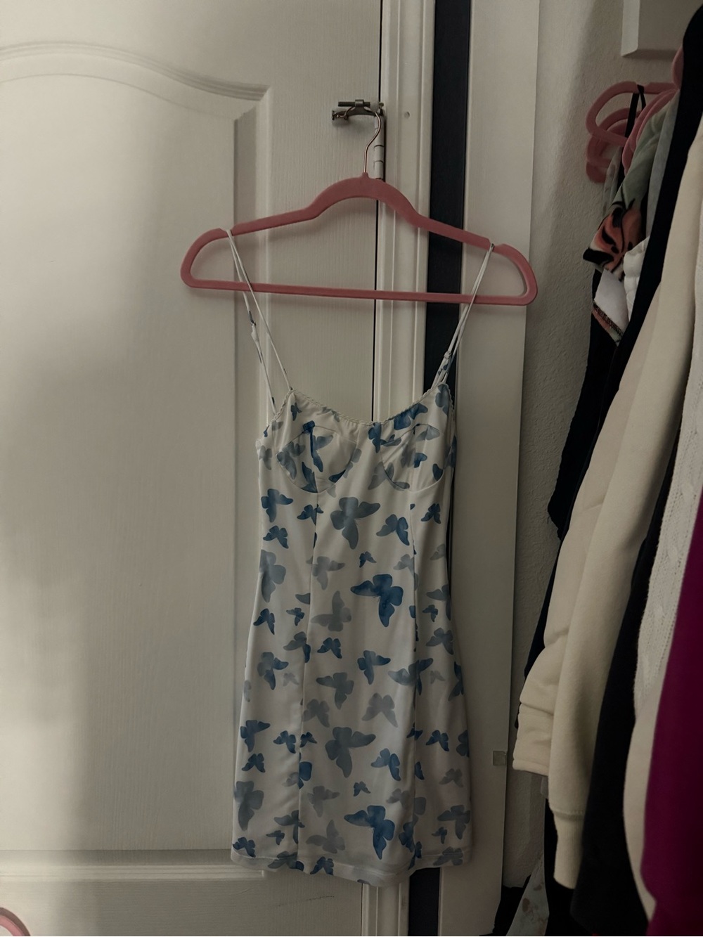 Princess Polly White Mini Dress with Blue Butterfly Print